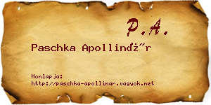 Paschka Apollinár névjegykártya